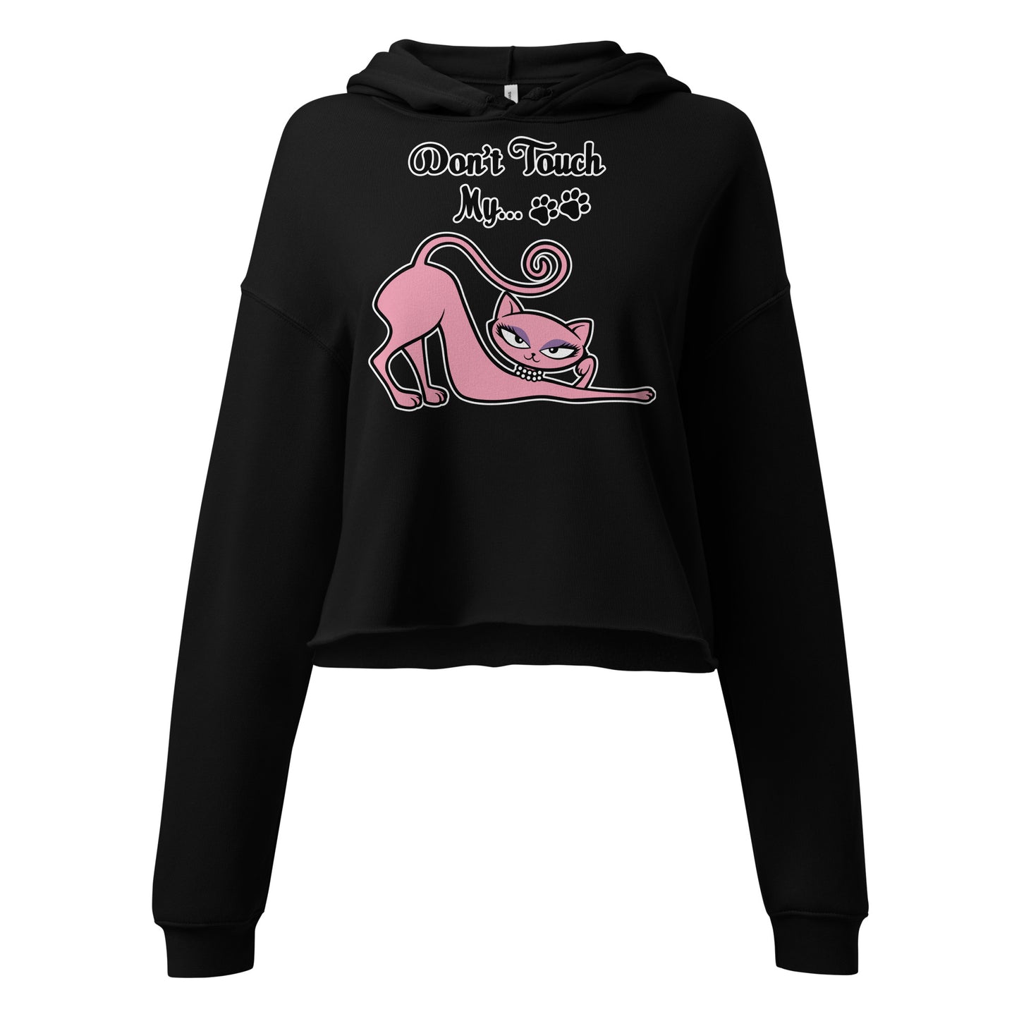 Black cropped Don't Touch My Kitty hoodie featuring the pink cat design.